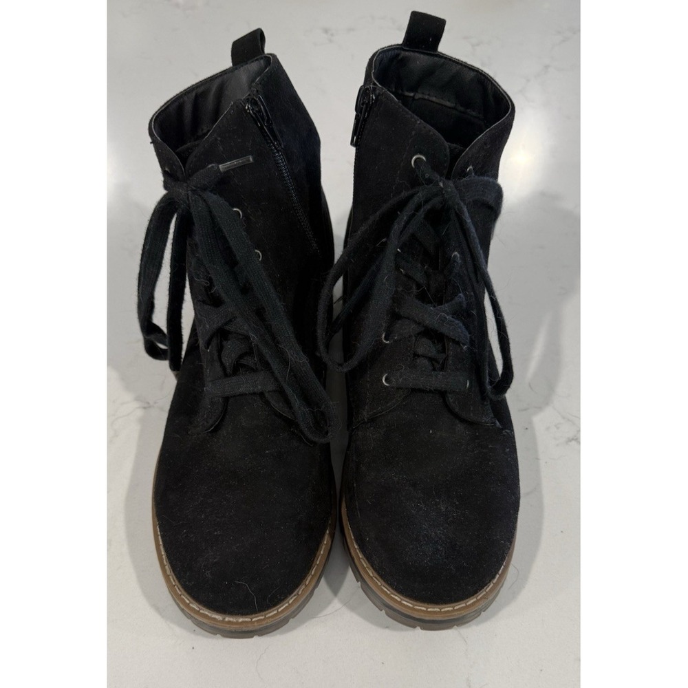 Kensie Kasha Black Suede Ankle Lace up Boots Zip Round Toe Women's size 9 M